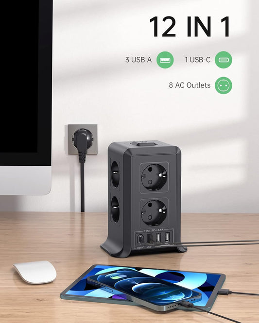 Multi-port power strip with switch, Sameriver 8-outlet power strip