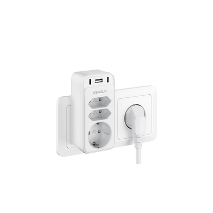 Six-in-one power socket featuring two USB-C ports and one USB port