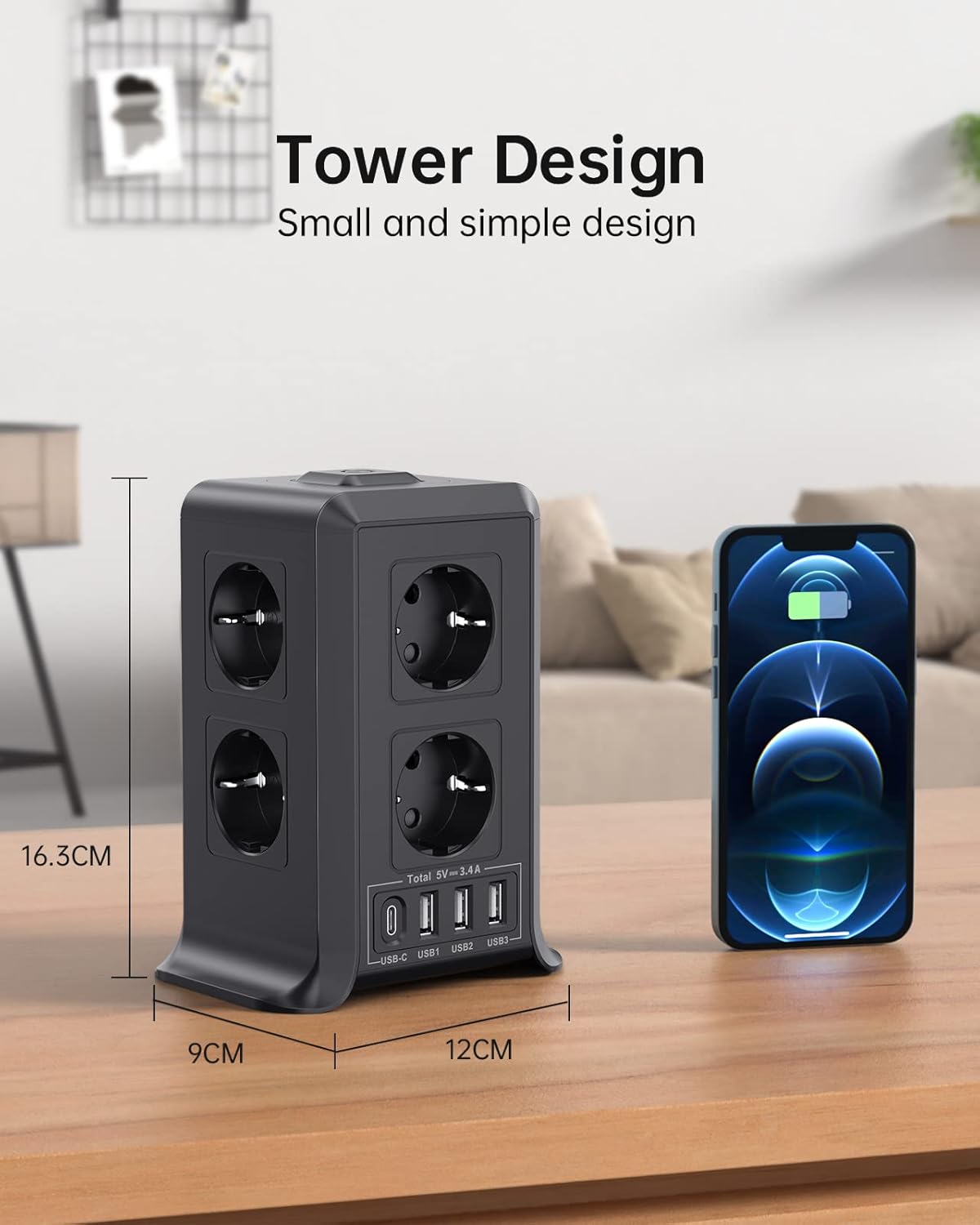 Multi-port power strip with switch, Sameriver 8-outlet power strip