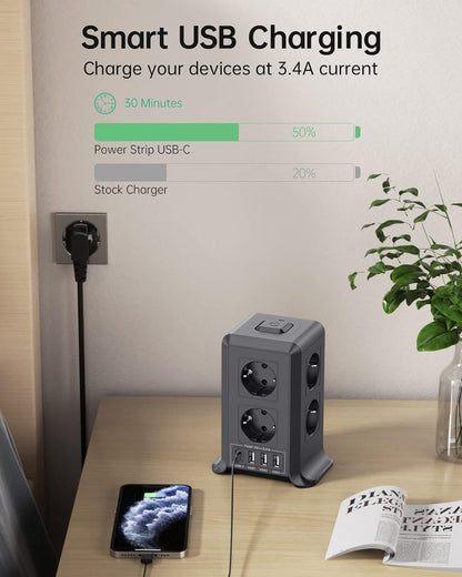 Multi-port power strip with switch, Sameriver 8-outlet power strip