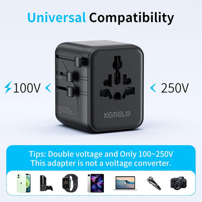 5-in-1 Worldwide Travel Adapter, Universal Adapter with USB Type-A