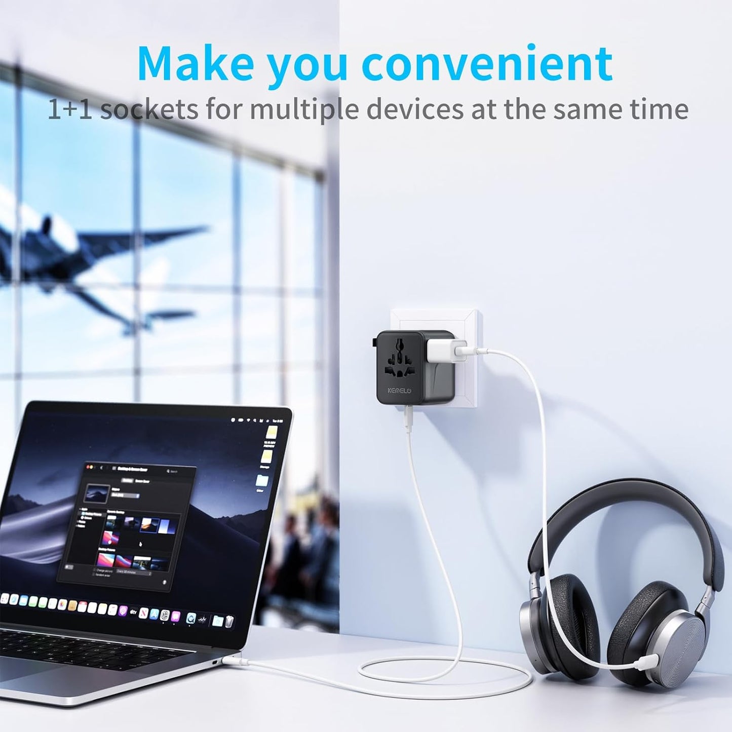 5-in-1 Worldwide Travel Adapter, Universal Adapter with USB Type-A