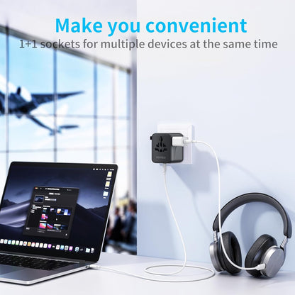 5-in-1 Worldwide Travel Adapter, Universal Adapter with USB Type-A