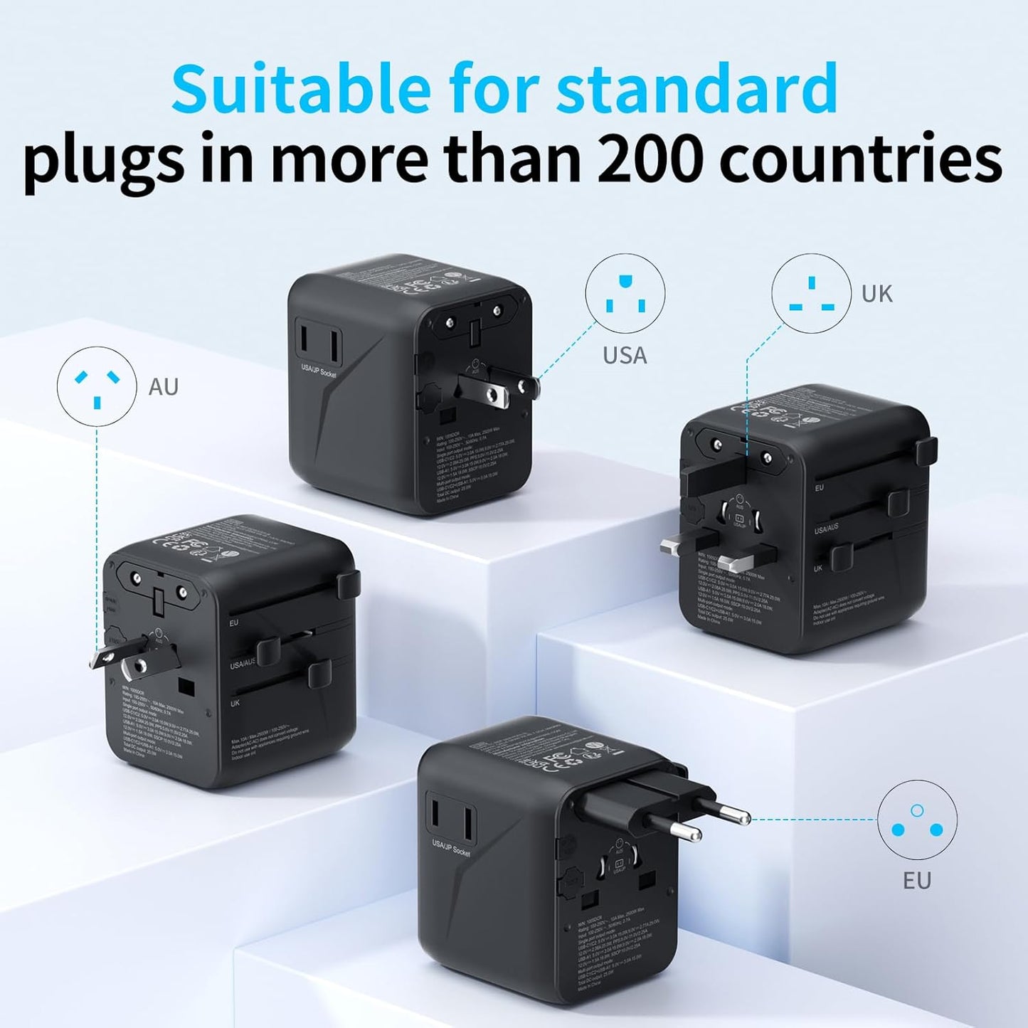 5-in-1 Worldwide Travel Adapter, Universal Adapter with USB Type-A