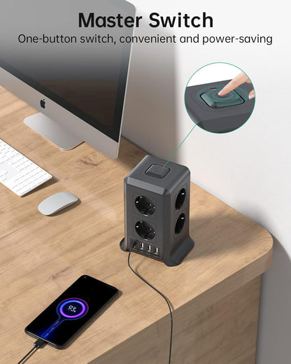 Multi-port power strip with switch, Sameriver 8-outlet power strip